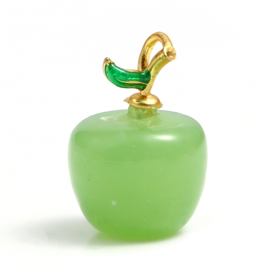 Picture of Lampwork Glass Charms Green Apple Fruit 19mm x 14mm, 2 PCs