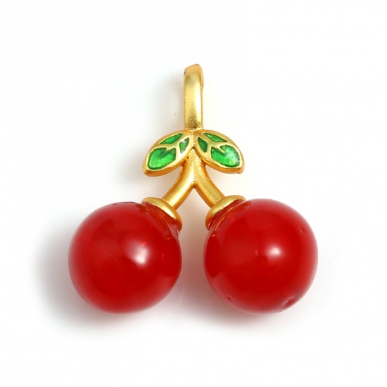 Picture of Lampwork Glass Charms Red Cherry Fruit 19mm x 18mm, 2 PCs
