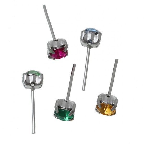 Bild von Legierung + Strass Ohrring Ohrstecker Stopper Ohrringe Zufällig Mix Silberfarbe mit Strass, 5mm x 5mm, Drahtstärke: (21 gauge), 50 Stück