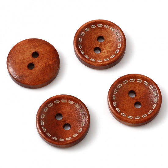 ウッド 縫製ボタン 2つ穴 円形 ブラウン 20mm 直径、 100 個 の画像