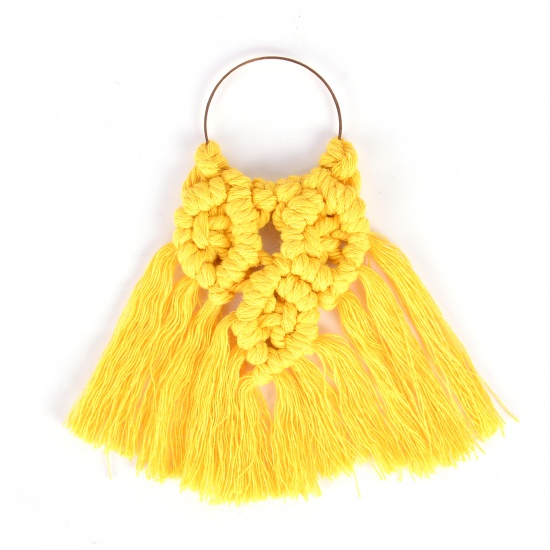 Picture of Zinc Based Alloy & Cotton Tassel Charms Fan-shaped Gold Plated Yellow Tassel 12cm x 10cm, 2 PCs