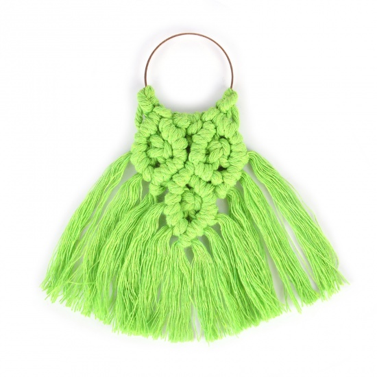 Picture of Zinc Based Alloy & Cotton Tassel Charms Fan-shaped Gold Plated Green Tassel 12cm x 10cm, 2 PCs