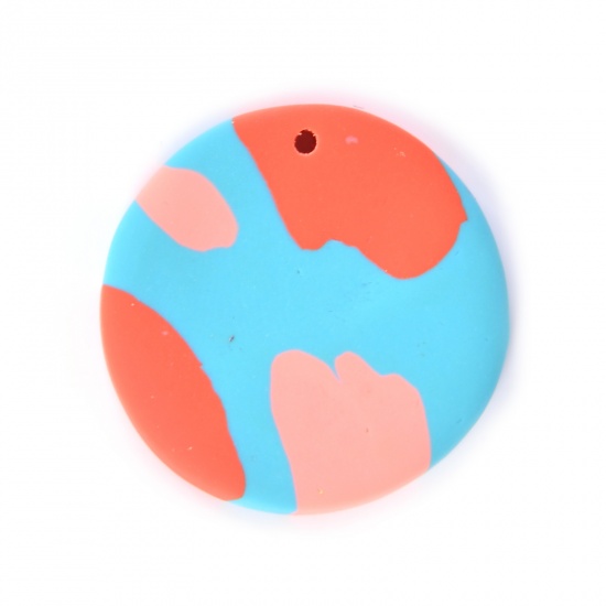 Picture of Polymer Clay Charms Round Blue & Orange At Random Mixed 26mm Dia., 5 PCs