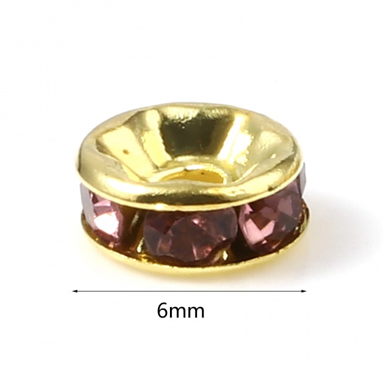 Immagine di Lega di Zinco Perline Tondo Oro Placcato Ametista Strass Circa 6mm Dia, Foro:Circa 1.6mm, 100 Pz