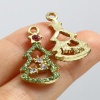 Picture of Zinc Based Alloy Charms Christmas Tree Gold Plated Multicolor Rhinestone 25mm x 13mm, 2 PCs