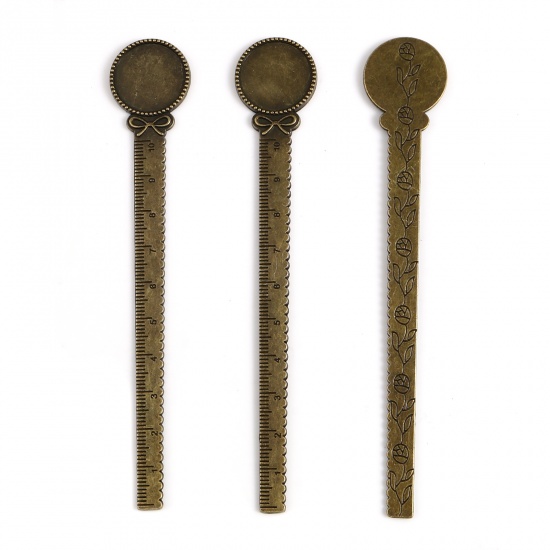Picture of Zinc Based Alloy Bookmark Ruler Antique Bronze Cabochon Settings (Fit 20mm Dia.) Flower 13cm x 2.3cm, 5 PCs
