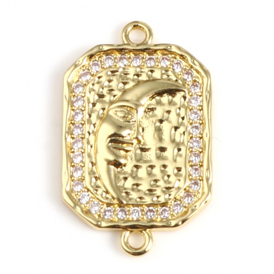 Picture of Brass Galaxy Connectors Polygon Gold Plated Moon Micro Pave Clear Cubic Zirconia 23mm x 15mm, 1 Piece                                                                                                                                                         