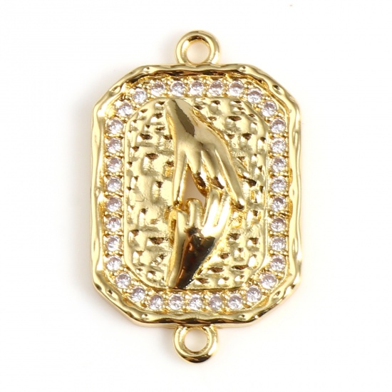 Picture of Brass Micro Pave Connectors Polygon Gold Plated Hand Clear Cubic Zirconia 23mm x 15mm, 1 Piece                                                                                                                                                                
