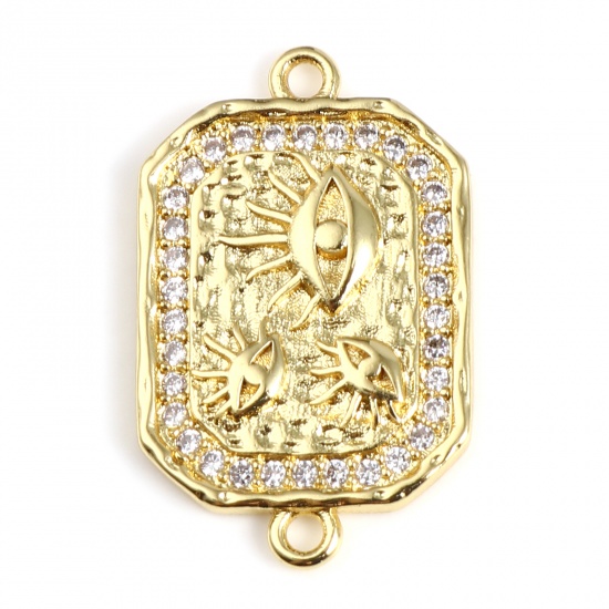 Picture of Brass Religious Connectors Polygon Gold Plated Evil Eye Micro Pave Clear Cubic Zirconia 23mm x 15mm, 1 Piece                                                                                                                                                  