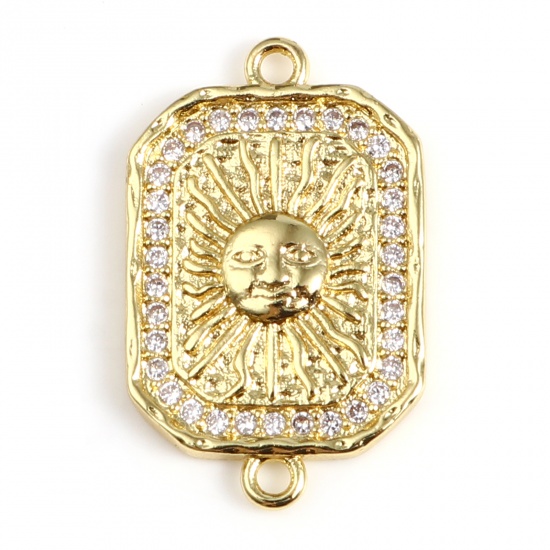 Picture of Brass Galaxy Connectors Polygon Gold Plated Sun Micro Pave Clear Cubic Zirconia 23mm x 15mm, 1 Piece                                                                                                                                                          