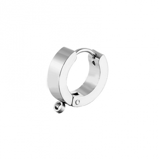 Picture of 316 Stainless Steel Hoop Earrings Circle Ring Silver Tone With Loop 9mm x 4mm, 2 PCs