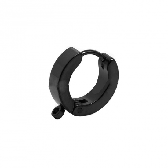Picture of 316 Stainless Steel Hoop Earrings Circle Ring Black With Loop 9mm x 4mm, 2 PCs