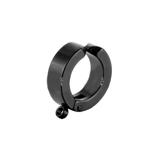 Picture of 316 Stainless Steel Ear Clips Earrings Circle Ring Black With Loop 9mm x 4mm, 2 PCs