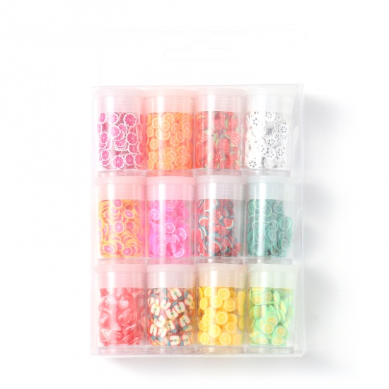 Picture of Polymer Clay Embellishments Cylinder At Random Color Mixed Fruit Pattern 6mm Dia, 6mm x 5mm , 1 Box