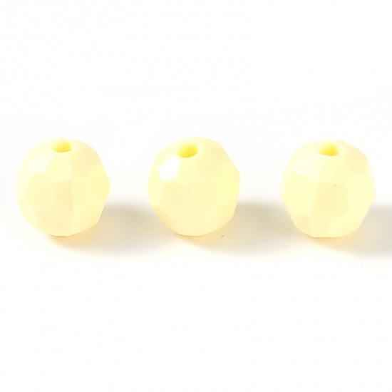 Picture of Resin Spacer Beads Round Yellow Pearlized Faceted About 8mm Dia, Hole: Approx 1.7mm, 200 PCs