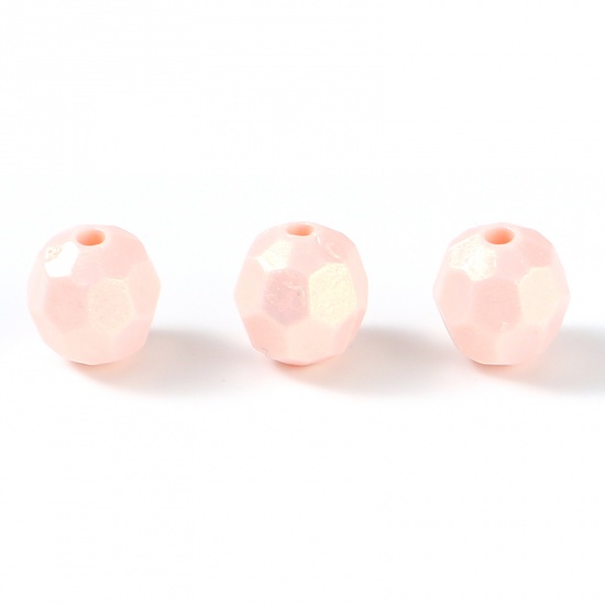 Picture of Resin Spacer Beads Round Light Pink Pearlized Faceted About 8mm Dia, Hole: Approx 1.7mm, 200 PCs