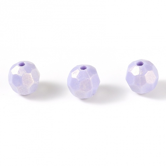 Picture of Resin Spacer Beads Round Purple Pearlized Faceted About 8mm Dia, Hole: Approx 1.7mm, 200 PCs