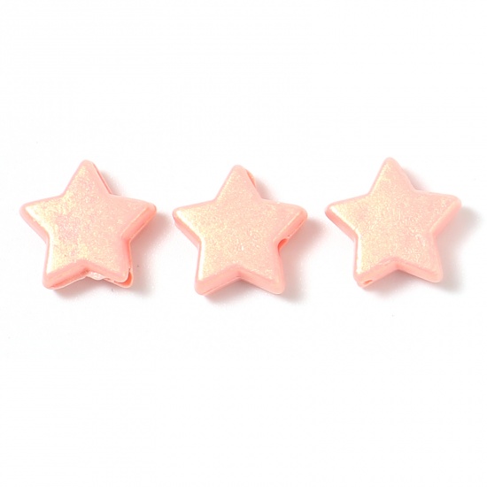Picture of Resin Galaxy Spacer Beads Star Pink Pearlized About 11mm x 10mm, Hole: Approx 1.4mm, 200 PCs