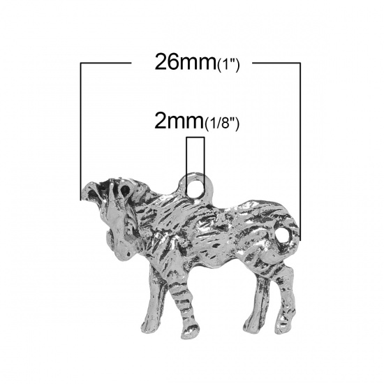 Picture of Zinc Metal Alloy 3D Charms Horse Animal Antique Silver Color 26mm(1") x 20mm( 6/8"), 5 PCs