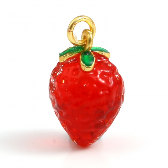 Picture of Lampwork Glass Charms Red Strawberry Fruit 23mm x 12mm, 1 Piece