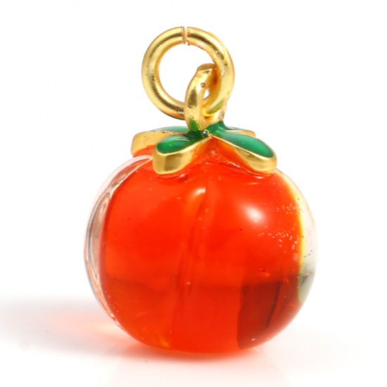 Picture of Lampwork Glass Charms Red Persimmon 18mm x 13mm, 1 Piece