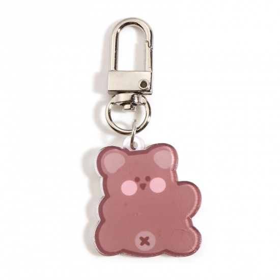 Picture of Zinc Based Alloy & Acrylic Keychain & Keyring Brown Bear Animal 7cm x 3cm, 1 Piece