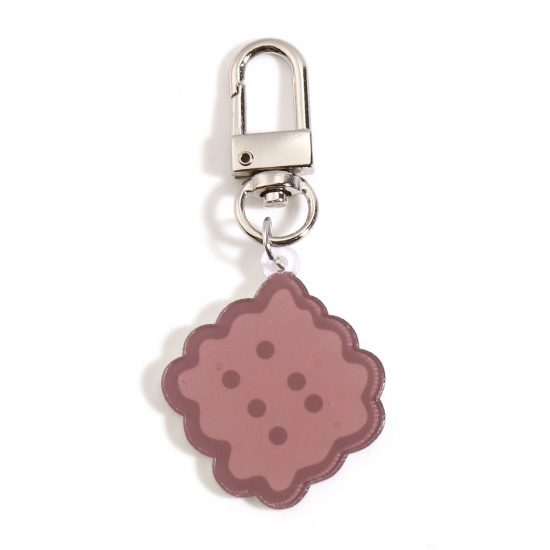 Picture of Zinc Based Alloy & Acrylic Keychain & Keyring Brown Biscuit 7.5cm x 3cm, 1 Piece