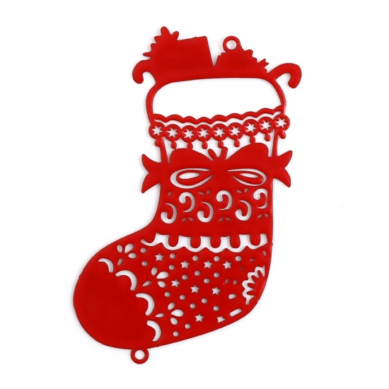 Immagine di Ottone Filigree Stamping Connettore Calza di Natale Rosso Filigrana Pittura 6.3cm x 4.4cm, 5 Pz