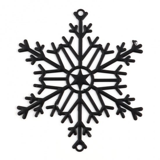 真鍮 透かしパーツ コネクター クリスマス・スノーフレーク 黒 ペインティング 5cm x 4.3cm、 5 個                                                                                                                                                                                                       の画像
