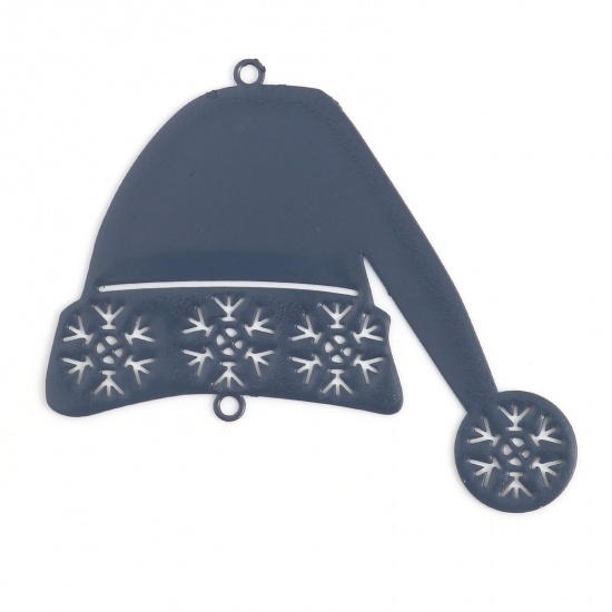 Picture of Brass Filigree Stamping Connectors Christmas Hats Gray Snowflake Painted 5.2cm x 4.5cm, 5 PCs                                                                                                                                                                 