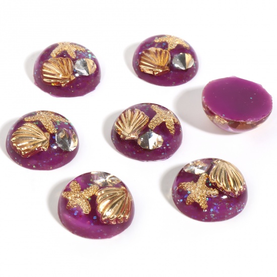 Image de Cabochons d'Embellissement en Résine Bijoux d'Océan Rond Violet Etoile de Mer Paillettes à Strass Transparent 18mm Dia, 2 Pcs