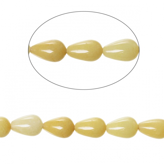 Picture of Agate (Natural & Dyed) Loose Beads Teardrop Yellow About 13mm x9mm(4/8" x 3/8") - 12mm x8mm(4/8" x 3/8"), Hole: Approx 1mm, 39.3cm(15 4/8") long, 1 Strand (Approx 32 PCs/Strand)