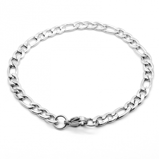 Picture of Stainless Steel 3:1 Figaro Link Chain Bracelets Silver Tone 25cm(9 7/8") long, 1 Piece