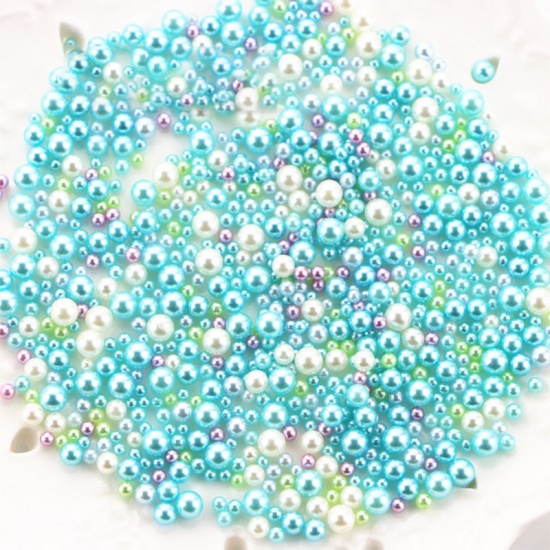 Picture of Resin Resin Jewelry Craft Filling Material Blue Round Imitation Pearl 5mm - 2.5mm, 1 Bag