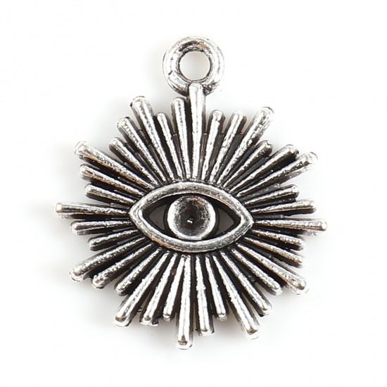 Picture of Zinc Based Alloy Religious Charms Sun Antique Silver Color Evil Eye (Can Hold ss7 Pointed Back Rhinestone) 17mm x 15mm, 20 PCs