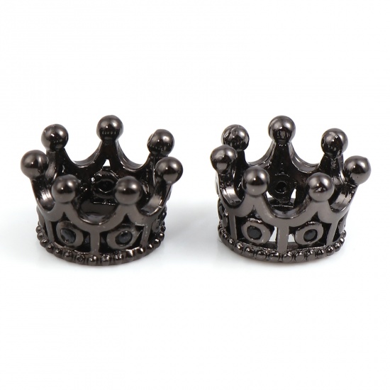Picture of Brass Beads Caps Crown Gunmetal Black Rhinestone About 11mm x 7mm, 5 PCs                                                                                                                                                                                      