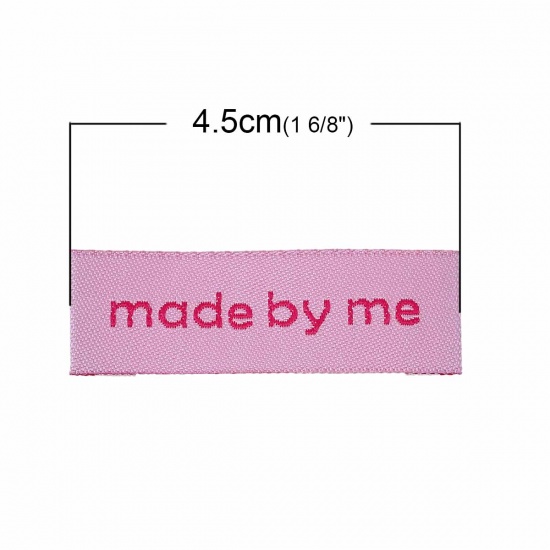 Immagine di Poliestere Etichette Stampate DIY Scrapbooking Craft Rettangolo Rosa Lettere" made by me " 45mm x 15mm, 50 Pz