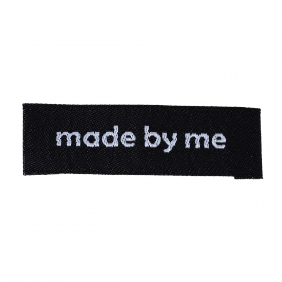 Picture of Terylene Woven Printed Labels DIY Scrapbooking Craft Rectangle Black " made by me " 4.5cm x1.5cm(1 6/8" x 5/8"), 50 PCs