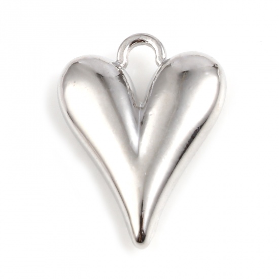 Imagen de Zamak día de San Valentín Colgantes Charms Corazón Tono de Plata 15mm x 11mm, 10 Unidades