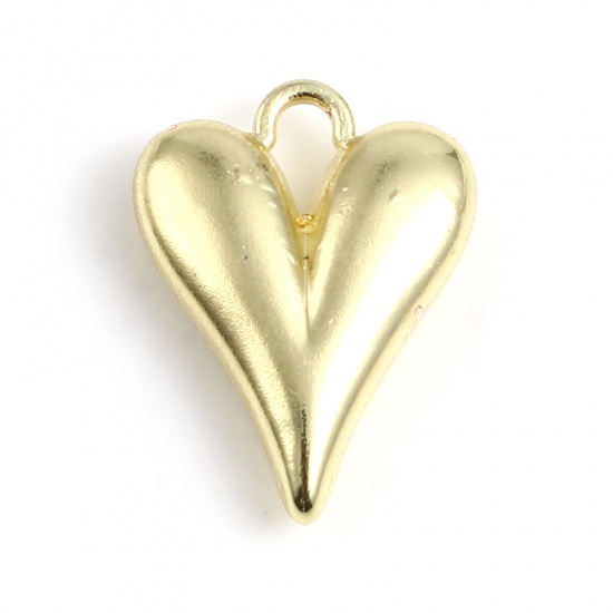 Imagen de Zamak día de San Valentín Colgantes Charms Corazón Chapado en Oro 15mm x 11mm, 10 Unidades