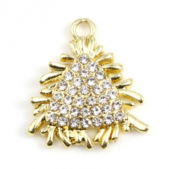 Picture of Zinc Based Alloy Micro Pave Charms Triangle Gold Plated Petaline Clear Rhinestone 19mm x 17mm, 5 PCs