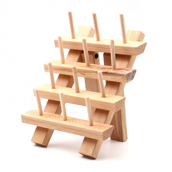 Picture of Pine Wood Wire Rack Sewing Thread Bobbin Spools Holder Geometric Natural 16.2cm x 12.6cm, 1 Piece