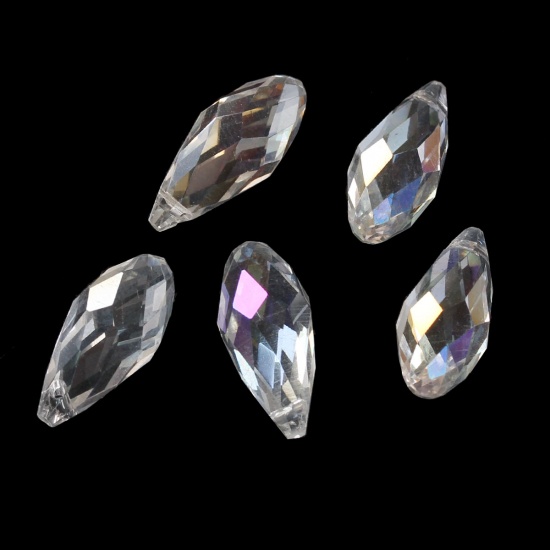 Picture of Crystal Glass Loose Beads Teardrop Transparent AB Rainbow Color Aurora Borealis Faceted About 17mm x 8mm, Hole: Approx 1mm, 20 PCs