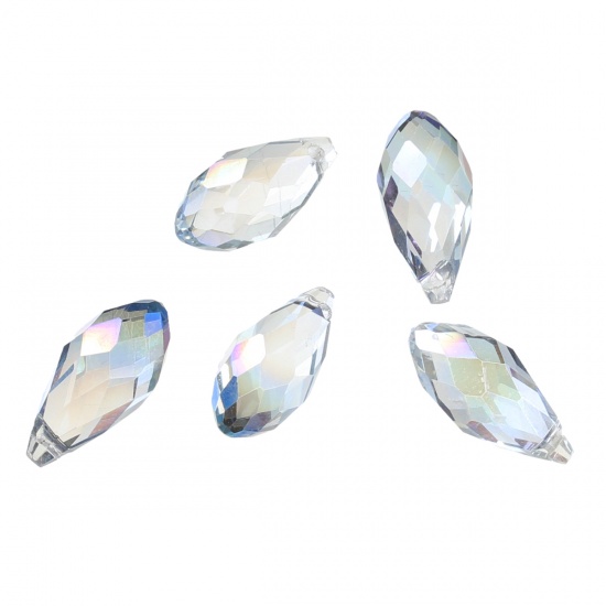 Picture of Crystal Glass Loose Beads Teardrop Purple AB Rainbow Color Aurora Borealis Transparent Faceted About 17mm x 8mm, Hole: Approx 1mm, 20 PCs