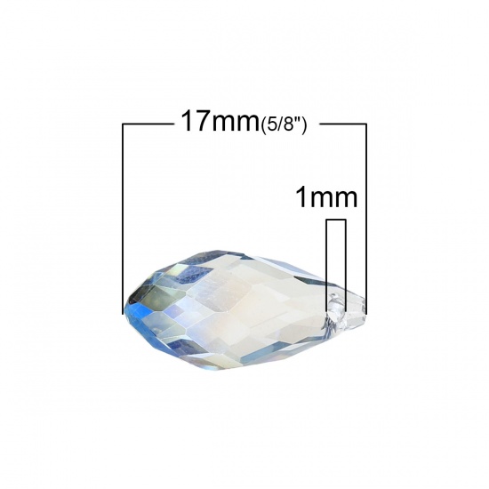 クリスタルガラスビーズ 滴 パープル ABカラー 透明 ファセット・カット 約 17mm x 8mm、 穴：約 1mm、 20 個 の画像