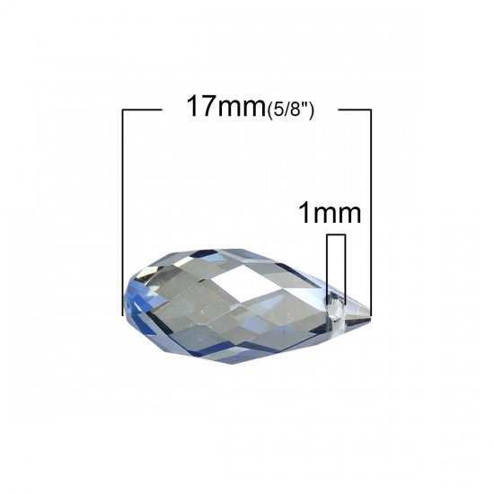 Immagine di Cristallo Sciolto Perline Goccia Blu Inchiostro Trasparente Sfaccettato Circa 17mm x 8mm, Foro: Circa 1mm, 20 Pz