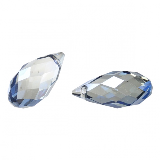 Picture of Crystal Glass Loose Beads Teardrop Ink Blue Transparent Faceted About 17mm x 8mm, Hole: Approx 1mm, 20 PCs