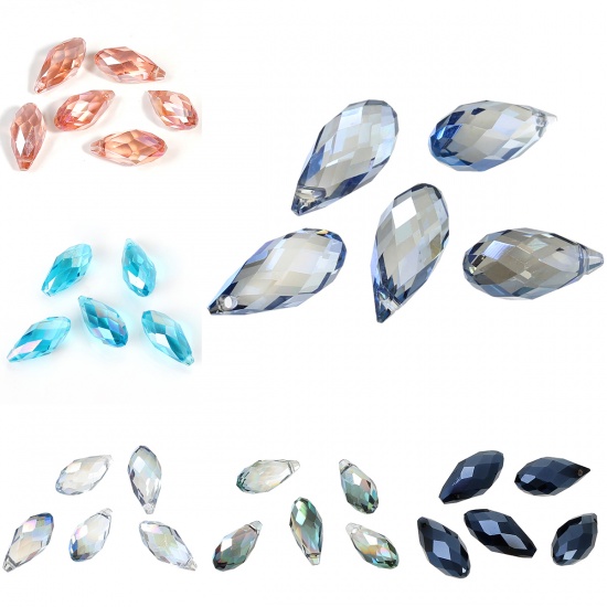 Picture of Crystal Glass Loose Beads Teardrop Ink Blue Transparent Faceted About 17mm x 8mm, Hole: Approx 1mm, 20 PCs