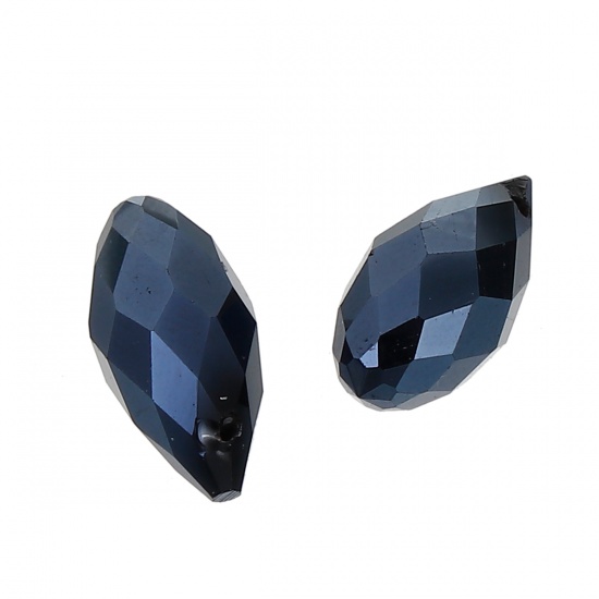 Image de Perles en Verre imitation cristal Forme Goutte d'eau Noir à facettes 17mm x 8mm, Tailles de Trous: 1mm, 20 Pcs