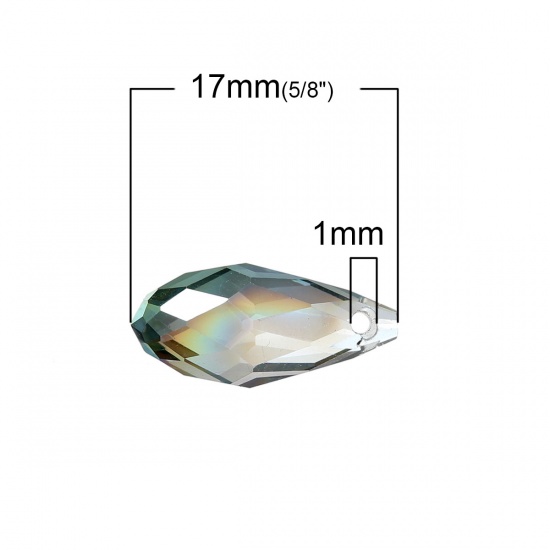クリスタルガラスビーズ 滴 紅梅色+緑 ABカラー 透明 ファセット・カット 約 17mm x 8mm、 穴：約 1mm、 20 個 の画像